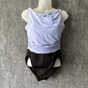 Miraclesuit Womens 6 Blue Black One Piece Ruched Front Built in Bra Beach‎ Pool